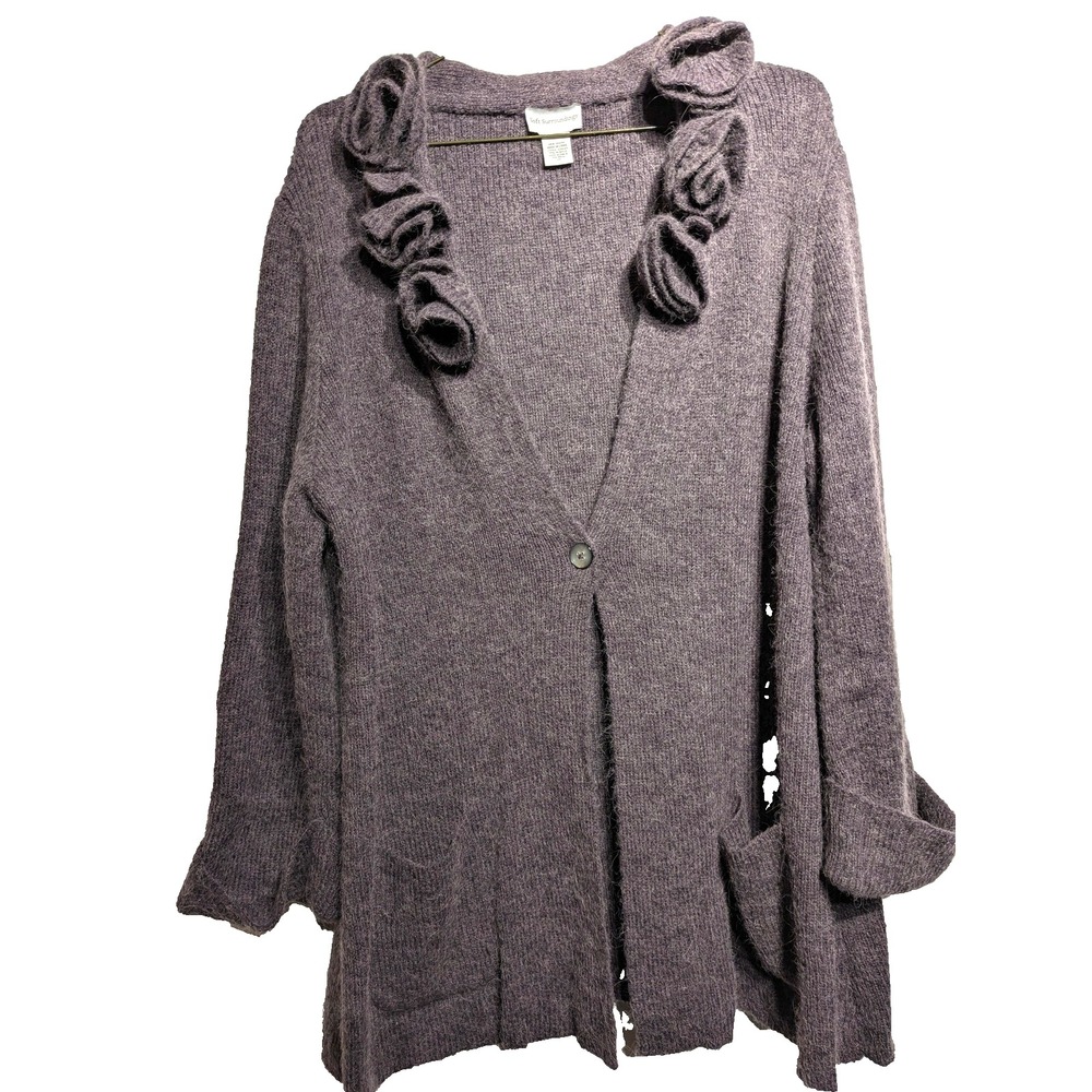 Soft Surroundings Sweater Womens 2X Purple Ruffle Collar Cardigan Pockets Alpaca